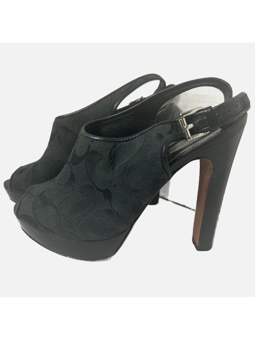 COACH Women’s Slingback Open Toe Heeled Sandal Signature Print 6.5B Black